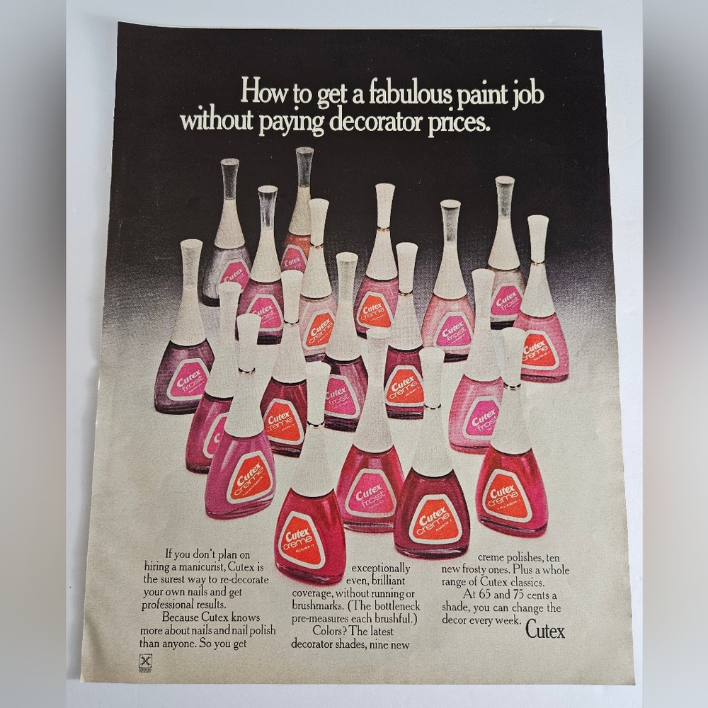 Vintage 1972 Cutex Creme Nail Polish Magazine Print Ad